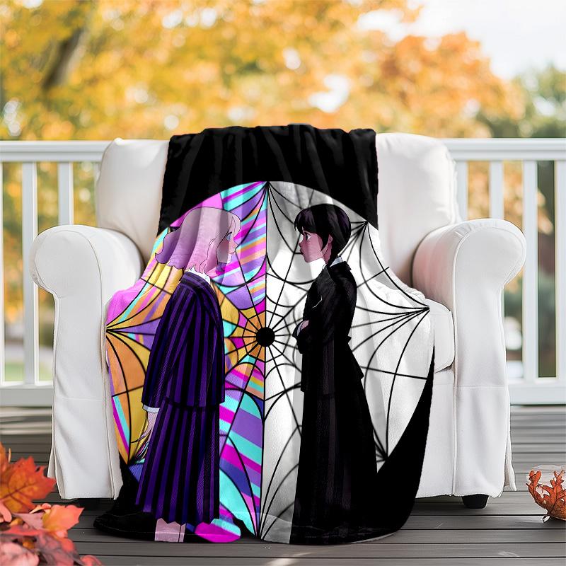 1pc Addams Family Wednesday7 Theme Blanket - Digital Print, Polyester, Cozy for All Seasons, Perfect for Outdoor, and Travel