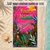 Leopard Theme Soft Beach Towel Personalized Custom Name Text Towel Portable for Beach Pool Travel