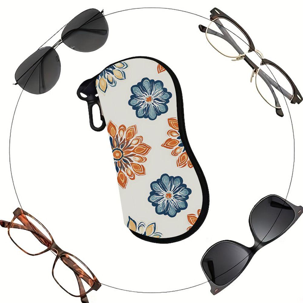 2D-Boho Floral Print Protective Glasses Case, Vintage Mandala Pattern Sunglasses Case, Portable Eyewear Holder Pouch, Lightweight Travel Spectacle Sto