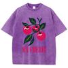Vibrant Cherries Printing Washed TShirts Womens Cotton T Shirts ONeck Comfortable Distressed Tops Summer Casual Woman Clothes