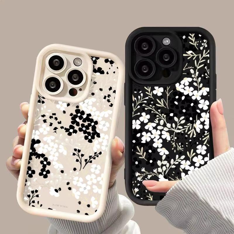 Black and White Flowers Phone Case For iPhone 17 Pro Max 16E 15 Pro 14 13 12 11 Mini AIR XS XR XS 8Plus Soft Silicone Cover