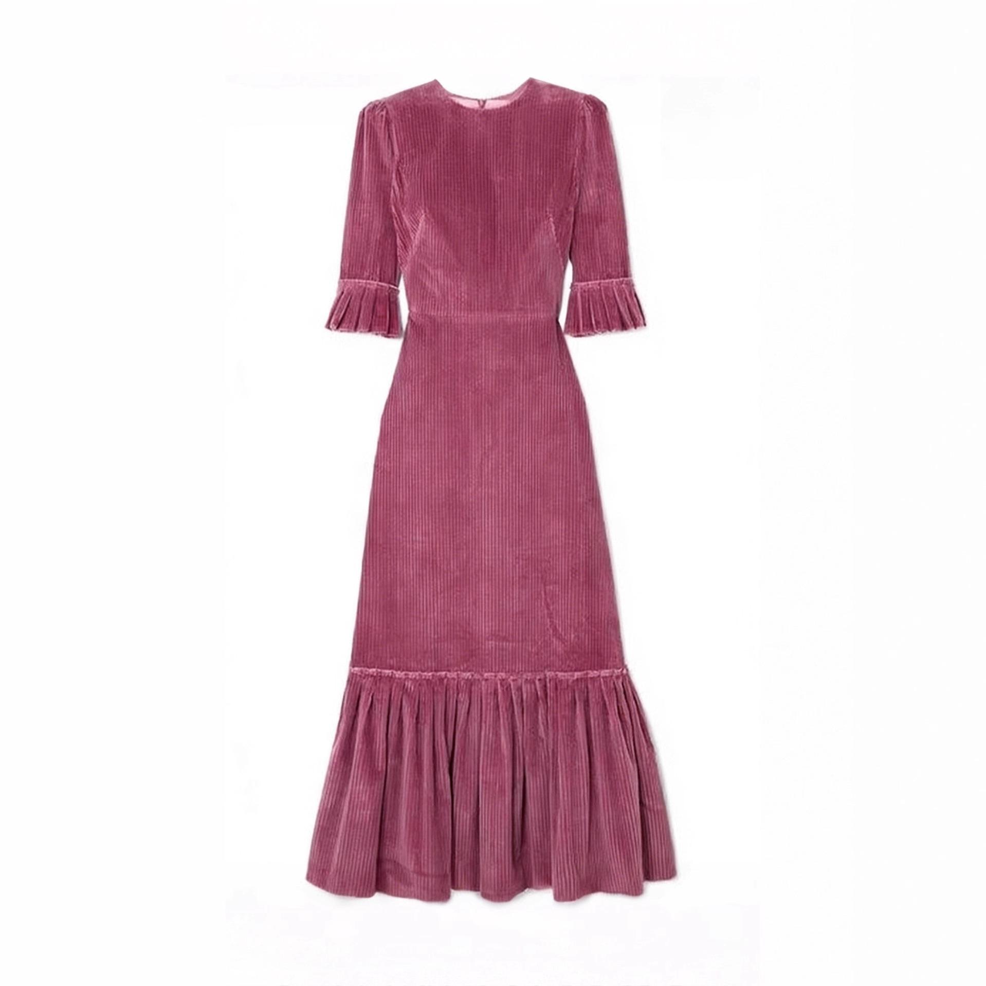 

2026 European & American Elegant Women s Spring/Summer Long Dress with Ruffled Sleeves & Pleated Design M рожевий