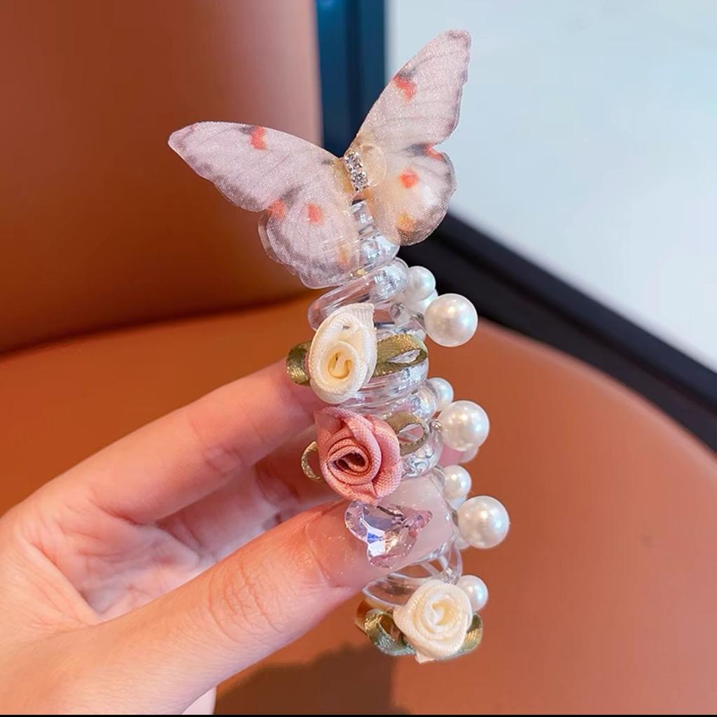 Super Fairy Rose Butterfly Telephone Line Hair Band Female Hair Tie Forest Ponytail Bubble Braid Hair Band Headdress Headband