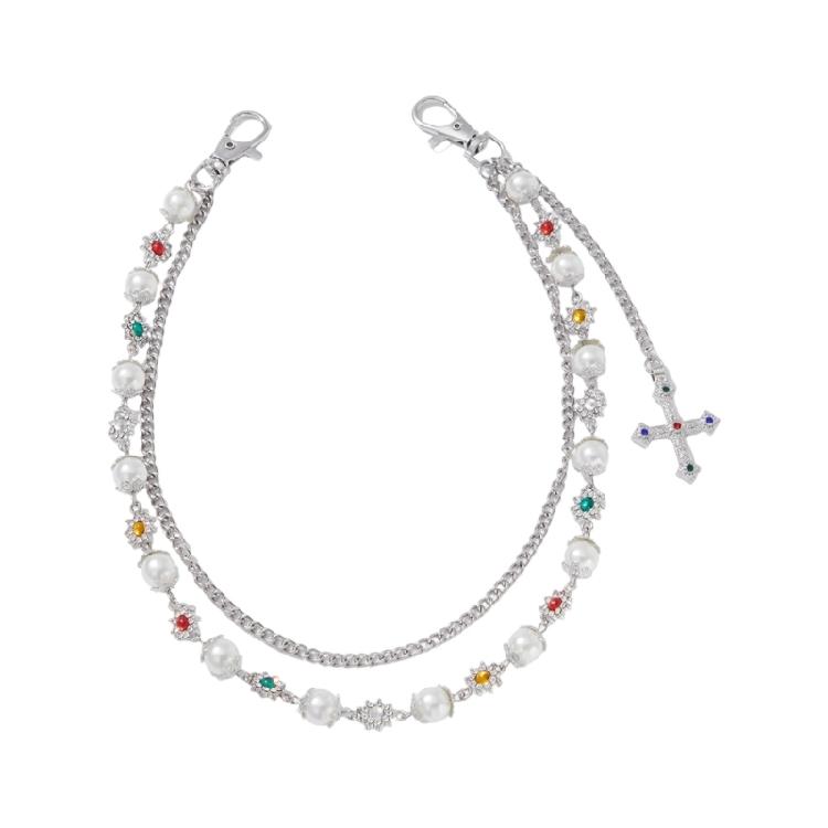 Modern Imitation Pearls Decorated Crossed Belt Chain Versatile Alloy Fashion Accessory For Casual Or Party Wear 1