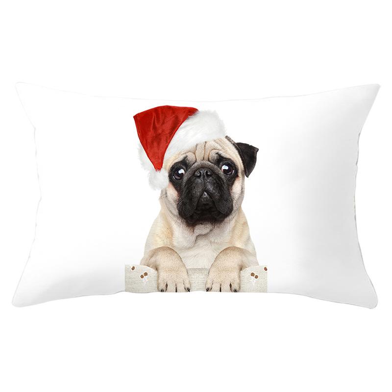 Dog Print Series Christmas Pillowcase Rectangular Peach Skin Waist Pillowcase Home Sofa Cushion Cover