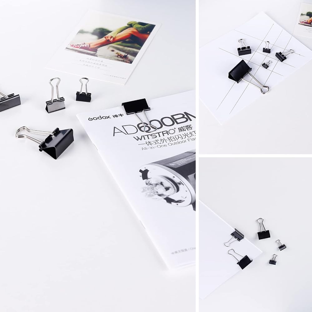 Tihoo Tenwin Paper Clips Double Clips Mixed Sizes 100pcs Black Office Supplies