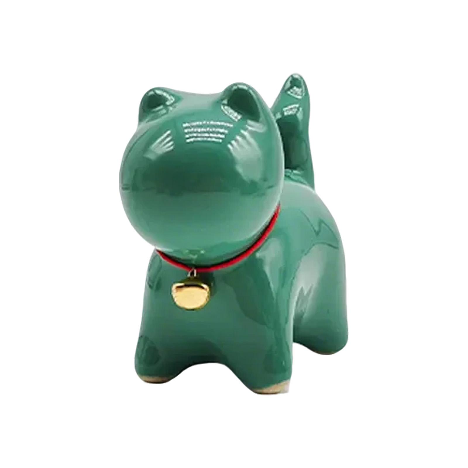 

Игривая керамическая скульптура кошки-колокольчика, маленькая статуэтка кошки, настольная фигурка животного для украшения чайной комнаты и офисных столов зелёный