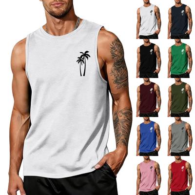 Men Sleeveless Tank Top Crew Neck Tree Print Casual Loose Fit Lightweight Muscle Shirt for Summer Workout Gym