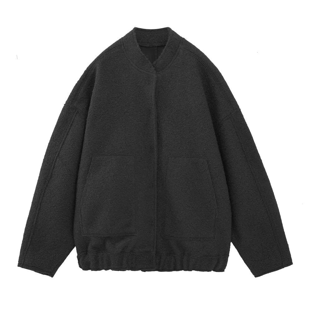 Spring 2023 Women's Casual Loose Workwear Bomber Jacket with Stand Collar Y2K Style