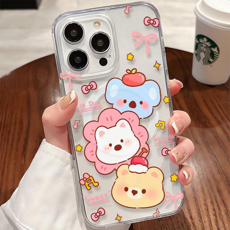 Transparent Magnetic Phone Case with Cute Animals for Apple 17 Promax
