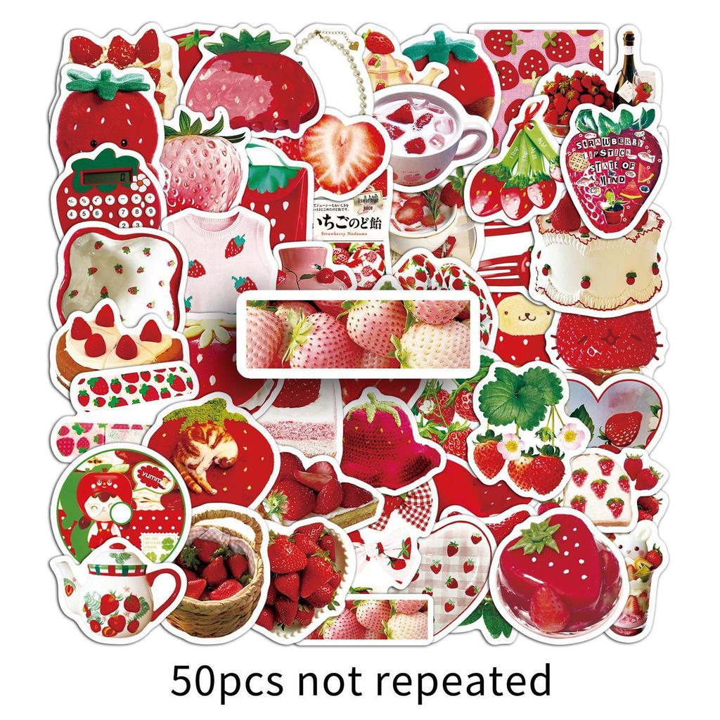 50pcs Cute Strawberry Graffiti Stickers for DIY: Perfect for Laptop, Phone Case, and Water Bottle.