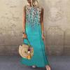 Ärmelloses Damenkleid mit Aufdruck, Rundhalsausschnitt, Gerader lockerer Schnitt, Modisch, Elegant für den Arbeitsweg, Lang, Lässig, Frühling, Sommer, Neu