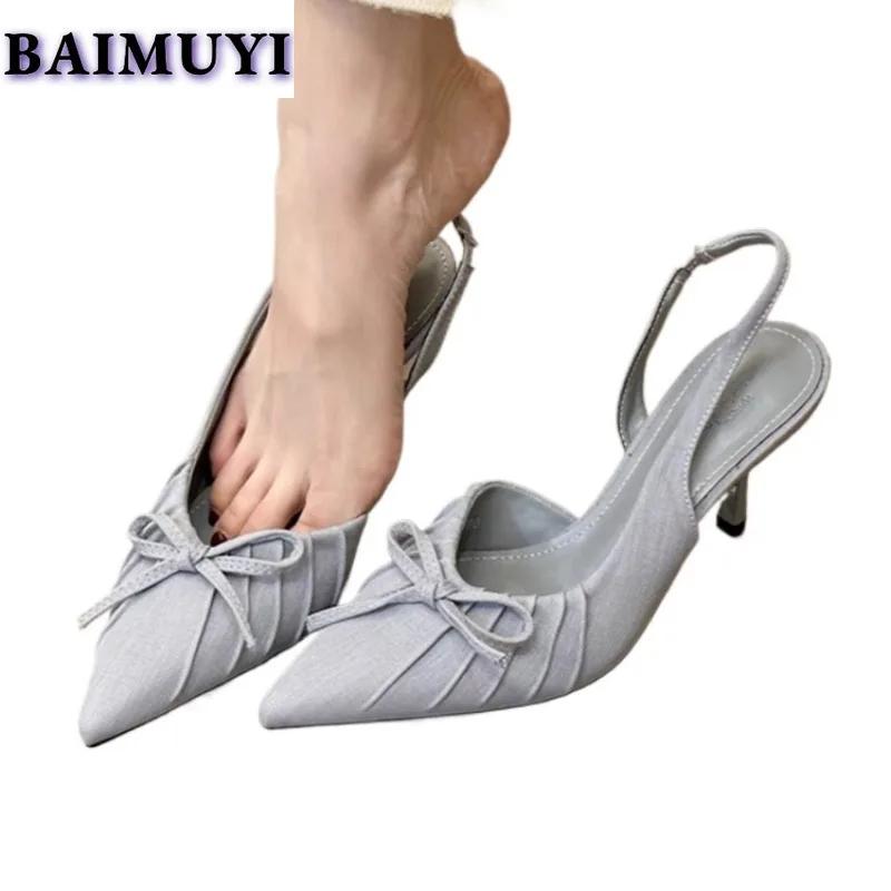 Leopard Pointed Toe Bow Women Shoes High Heels Sandals Elegant Summer Mules 2025 Designer Dress Party Shoes Woman Sexy Pumps