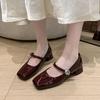 French Patent Leather Mary Jane Single Shoes Women's 2025 Spring New Versatile Thick Heel Square Head One-word Buckle Temperament High Heels