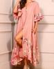 European and American Popular, Printed Splicing Split Sleeve Ruffle Edge Long Shirt Dress