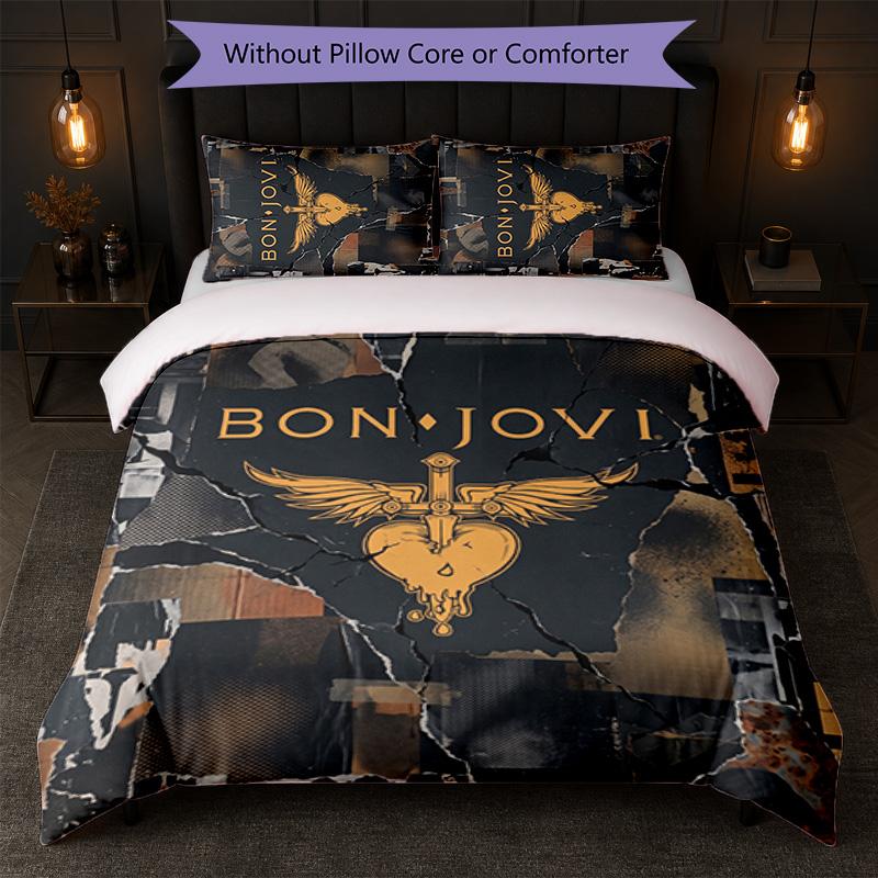 Set Biancheria da Letto 3 Pezzi Stampa Bon Jovi Copripiumino con Due Federe Biancheria da Letto Morbida per Camera da Letto Domestica