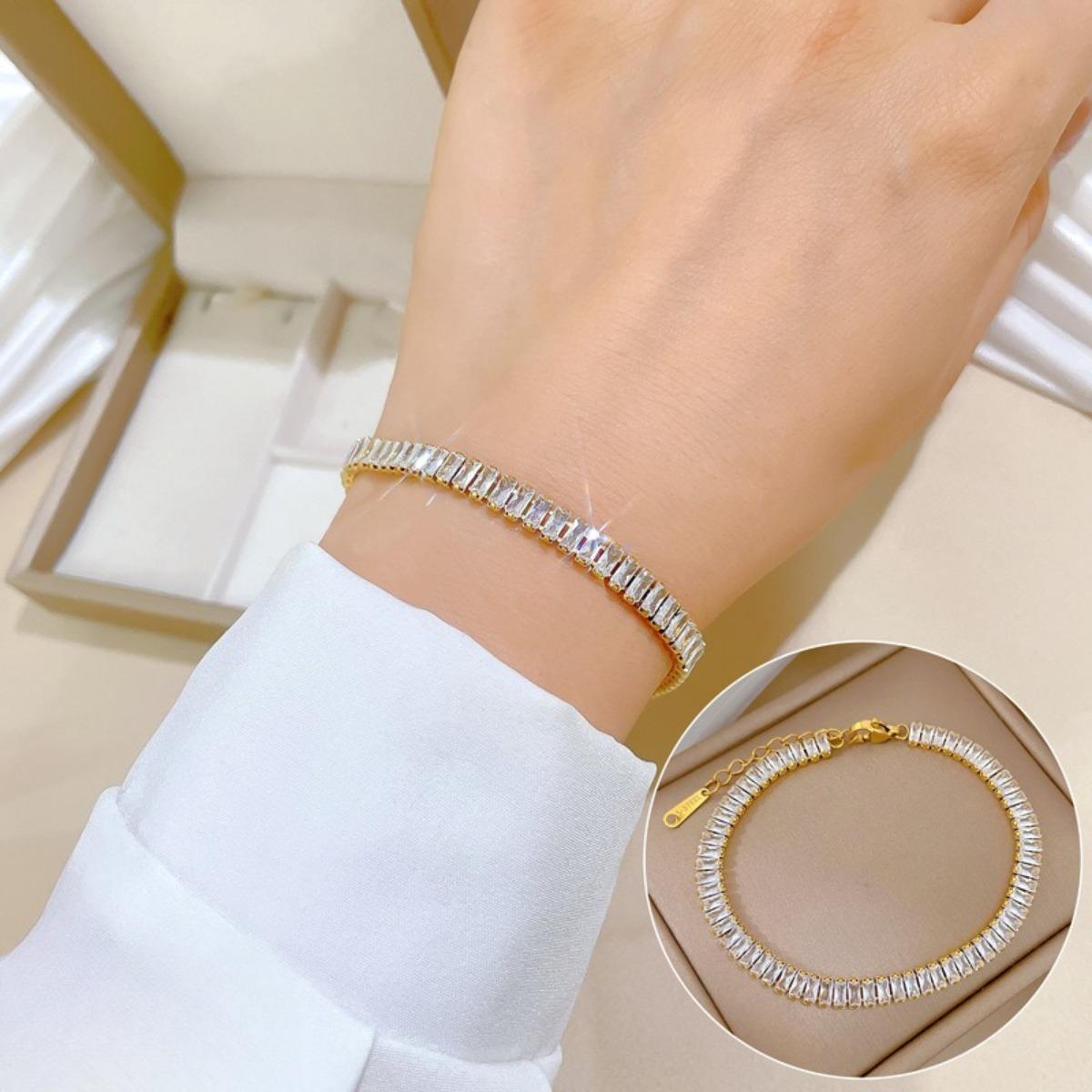 

All Stainless Steel Luxury Shiny Zircon Tennis Chain Bracelets for Women Men Hip Hop Fashion Bangle Accessories Jewelry Gifts