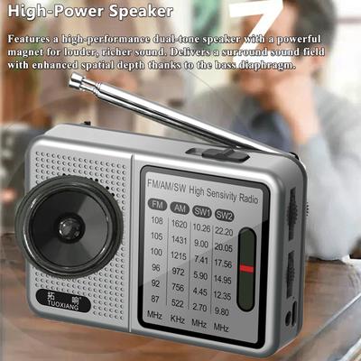 Pocket Radio AM FM SW Rechargeable Portable Radio Built-in High Power Loudspeaker Support 3.5mm Headphones Play for Elder