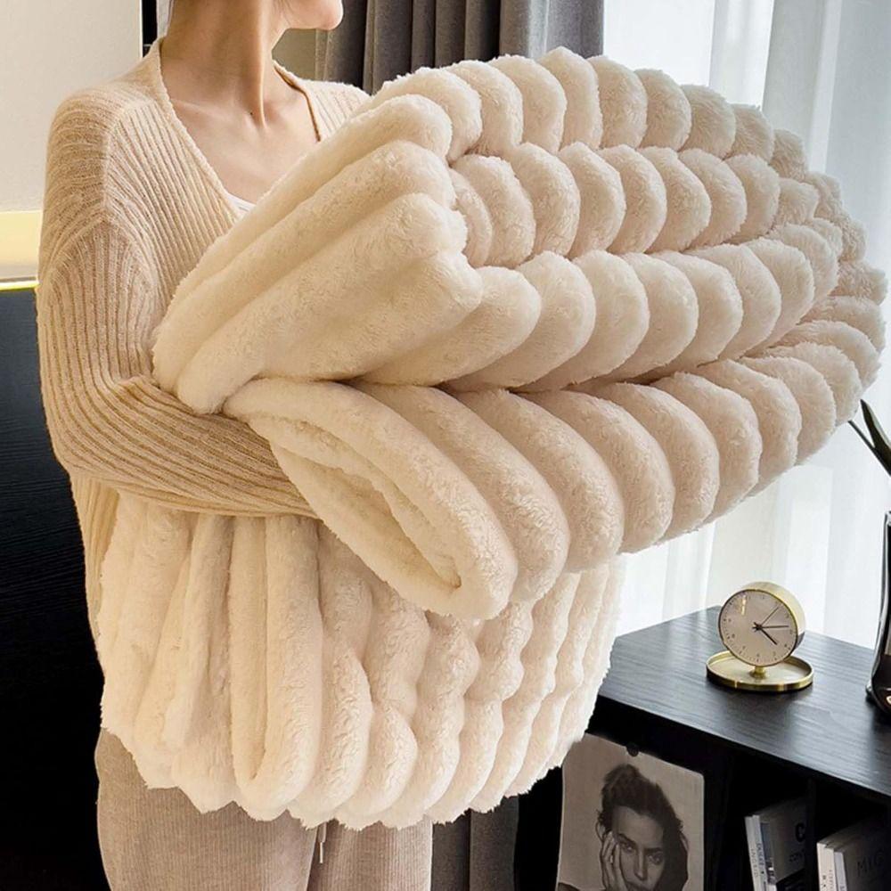 Skin-Friendly Warm Blanket Warm Conditioning Quilt New Plush Striped Blankets  Home Office