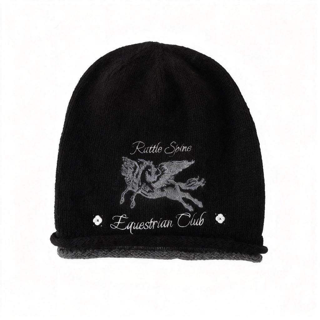 Pegasus double-layer crimped embroidery stacking hat women's autumn warm and cold-proof face small hat knitted headgear cold hat