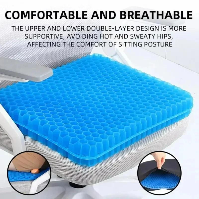 Cuscino per Seduta in Gel Blu, Design a Nido d'Ape Traspirante, Cuscinetto per Alleviare la Pressione per Sedia da Ufficio, Auto, Sedia a Rotelle