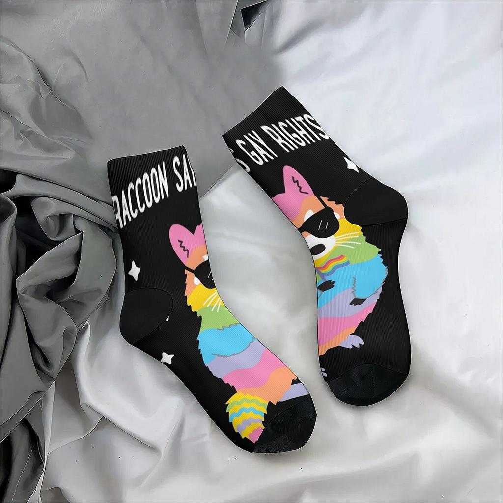Animal Graffiti Raccoon Print Pattern Unisex Soft Breathable Comfortable Sweat Wicking All-match Carnival Low-top Trendy Socks