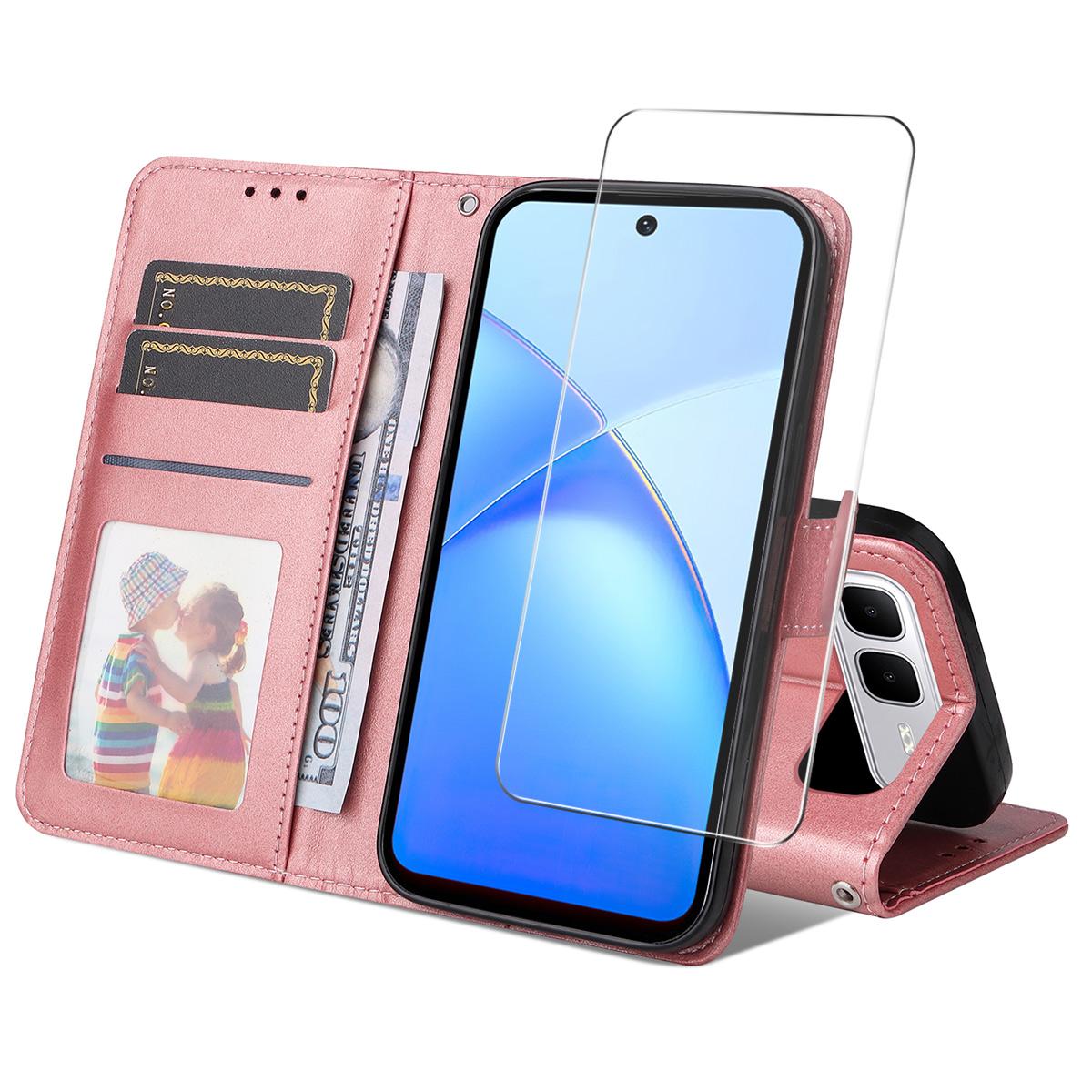

For Infinix Smart 10 Plus PU Leather Wallet Case ENKAY HAT PRINCE Phone Stand Cover with Tempered Glass