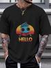 1pc Alien Vintage Sunset Graphic Black T-shirt
