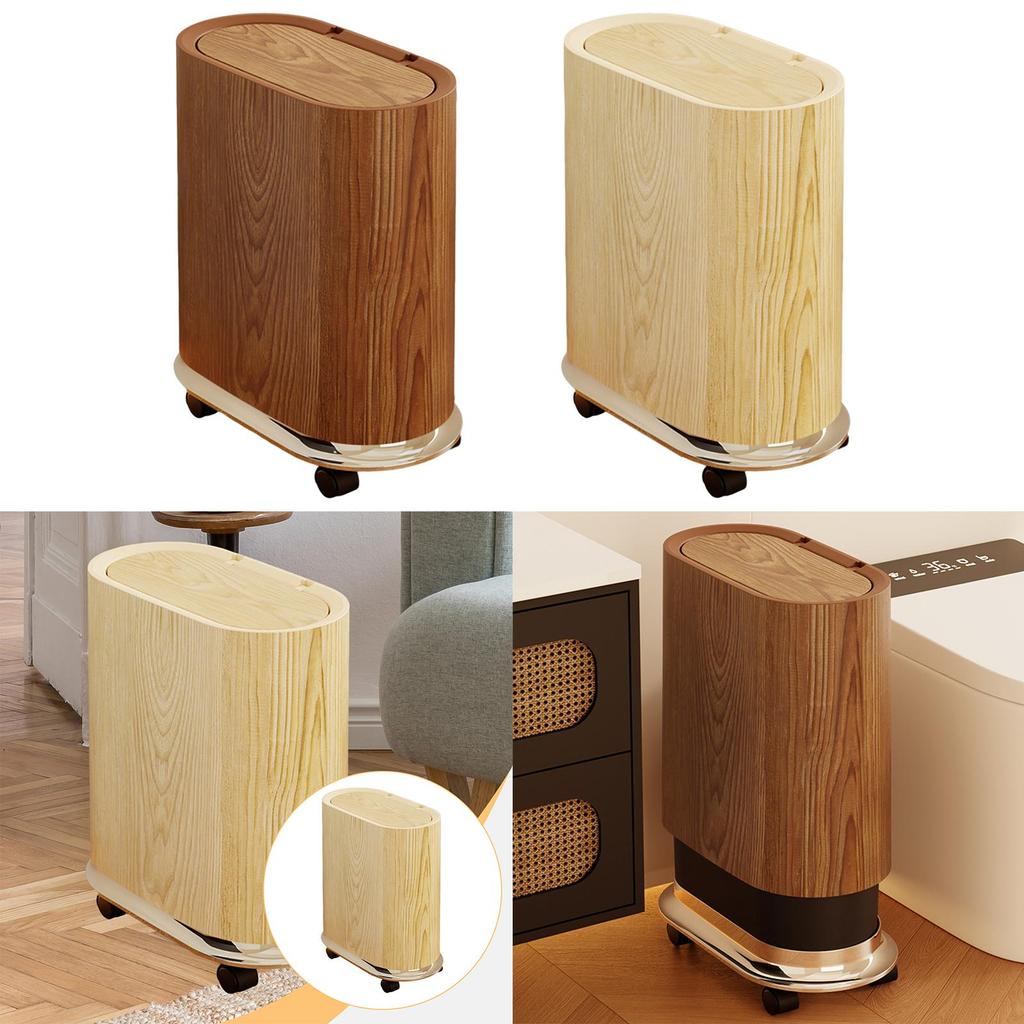 Trash Bin with Removable Wheels Rubbish Basket Sealed Lid Space Saving Waste