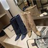 2024 Frühling Herbst Spitzzehen Kniehohe Stiefel Damen Designer Vintage Quadratische Niedrige Absätze Schuhe Modern Lange Botas Para Mujer