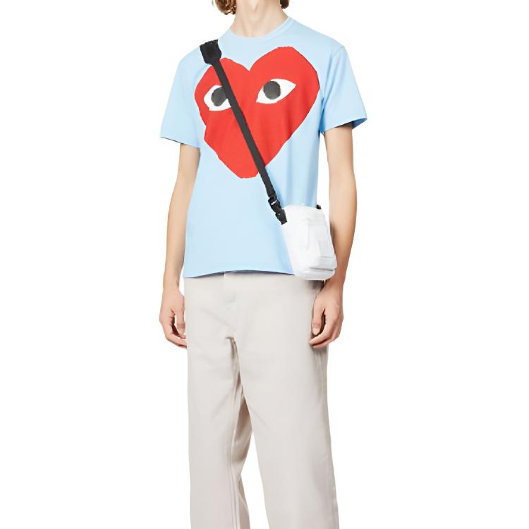 CDG play T-Shirts Unisex Blue Crew Neck Moderate AX-T274-051-1