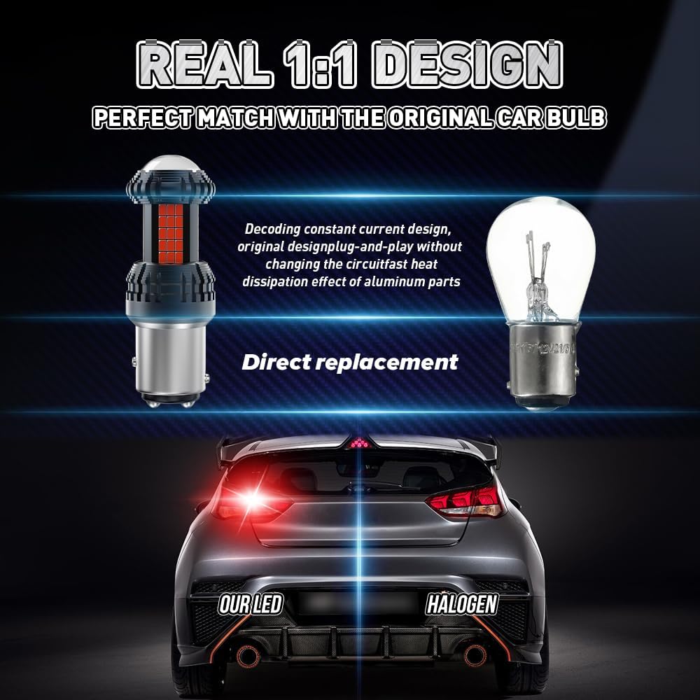 1157 BAY15D LED Bulbs, Upgrade Red P21/5W LED Built in Resistor CANBUS Error Free Anti Hyper Flash 1157 1157A LED Bulb with Projector Replacement for