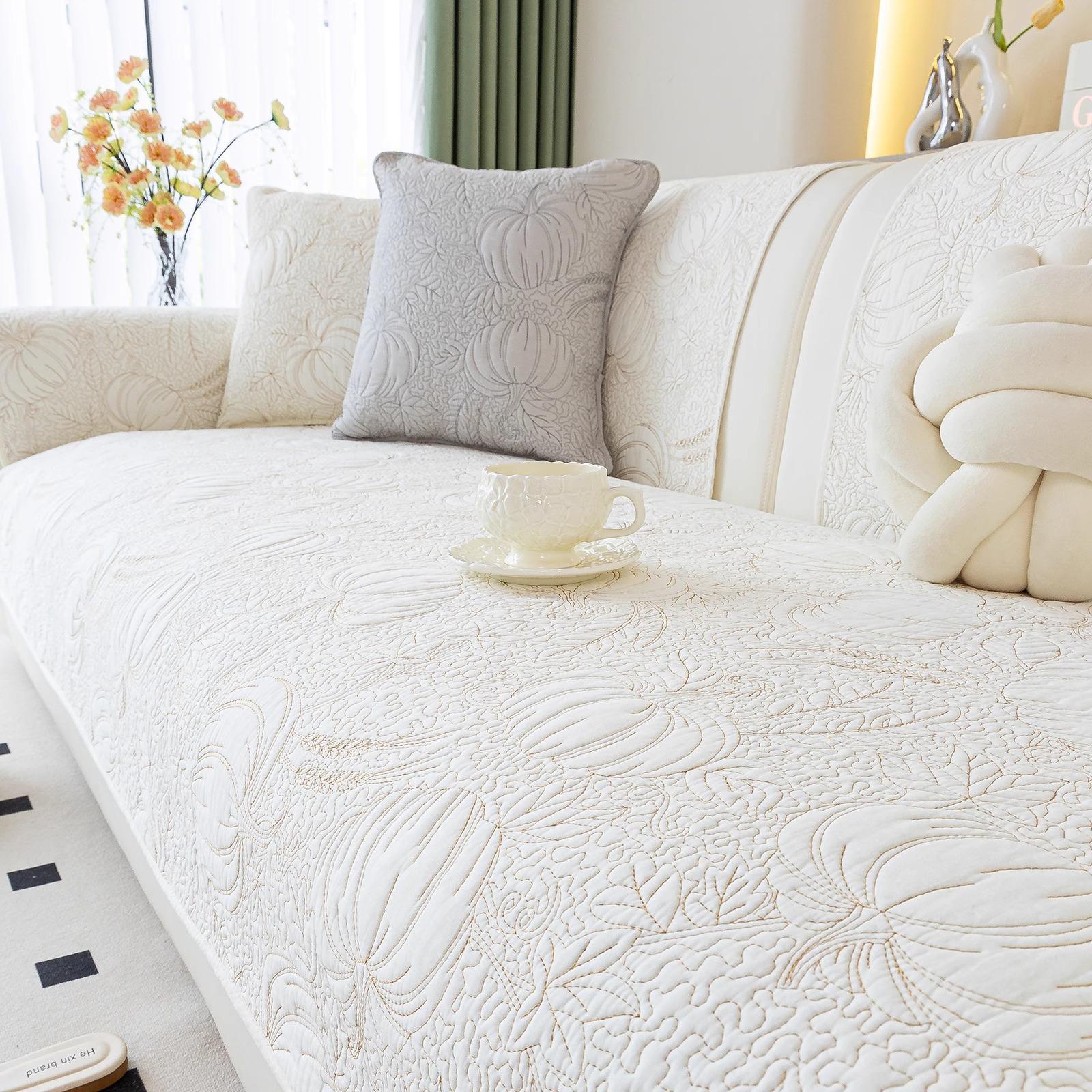 

Хлопковая подушка для дивана универсальная ткань нескользящий чехол для дивана кремовый ветер гостиная прямой ряд подушка сиденья дивана лето 110*110cm