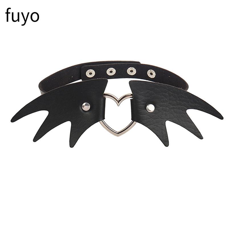 2025 Gothic Collar For Girls Leather Choker Necklace Goth Heart Cat Wing Studded Choker Punk Necklaces Women Cosplay Jewelry