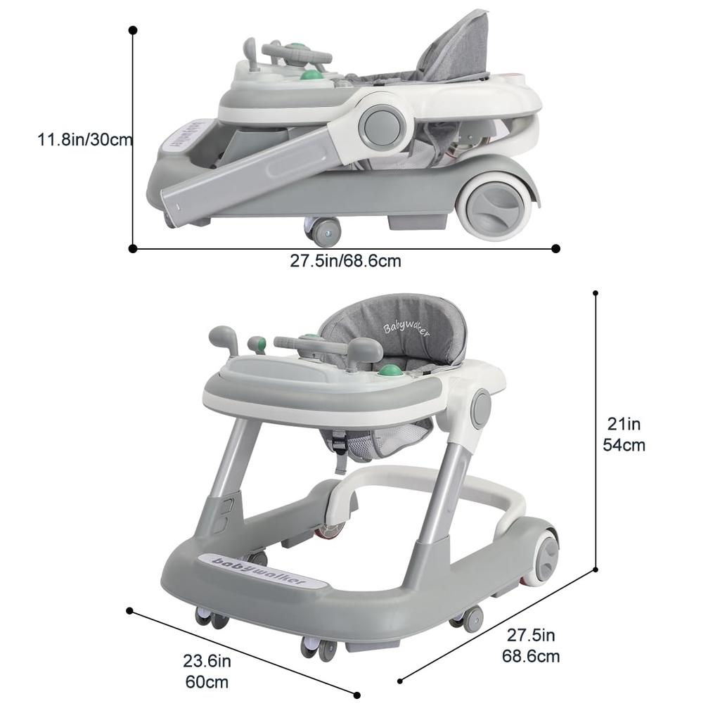 Faltbarer Aktivitäts-Gehwagen, Kleinkind Baby Schiebewagen mit abnehmbarem Füttertablett & Musiktablett(Ohne Akku), 2 in 1 Baby Walker