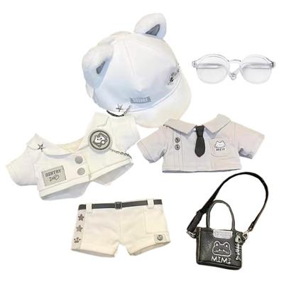Niannyyhouse 20cm Plush Clothes White Cotton Accessories Set Cat, Hat, Jacket, Shirt, Shorts, Backpack, Glasses, Dress-Up, Doll,