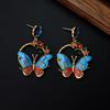 Palace Butterfly Wreath Earrings French Elegance Temperament Light Luxury Earrings High-end Zircon Enamel Oil Painting Earrings