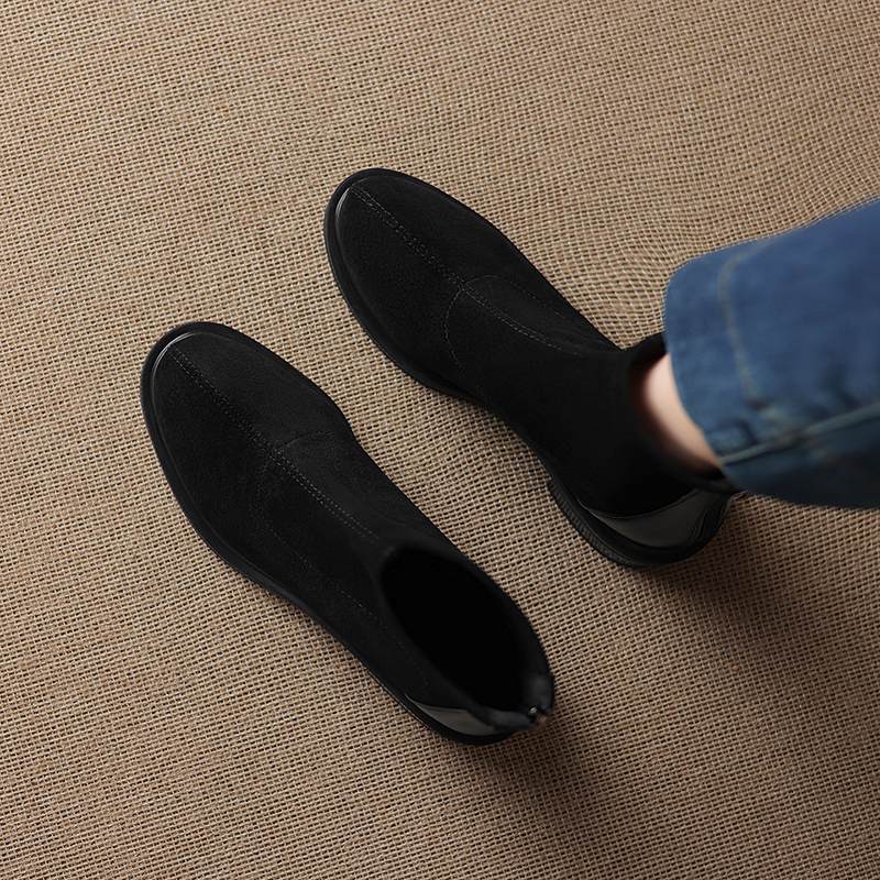 Krazing Po Flock Winter Round Toe Size 33 Chelsea Boots Size 43 Zipper Fashion Low Heels Stretch Ankle Boots