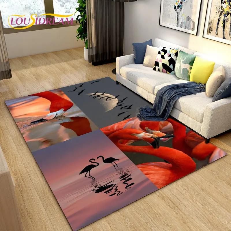 Tapete criativo nórdico 3D Flamingo Bird Area, tapete para sala de estar, quarto, sofá, cozinha, banheiro, capacho, tapete antiderrapante