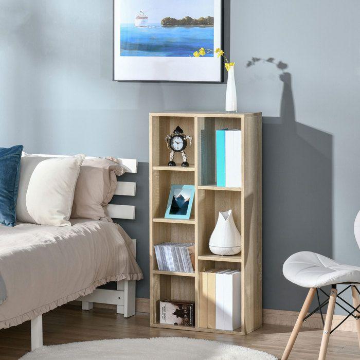 Meuble de rangement Bibliothèque HOMCOM étagère 7 cubes pour intérieur, salon, chambre - 50l x 24P x 106H cm, bois naturel