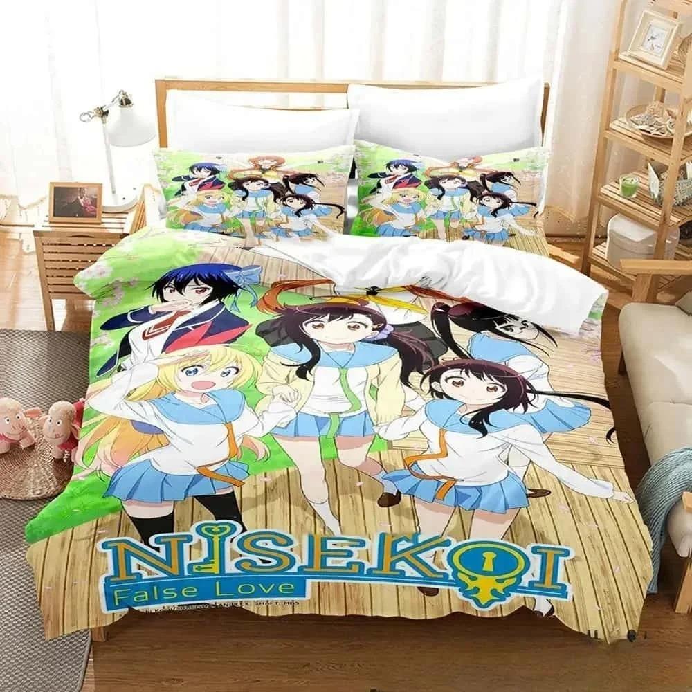 3D Print Anime Nisekoi False Love Bedding Set Boys Girls Twin Queen King Size Duvet Cover Pillowcase Bed Boys Adult Home Textile