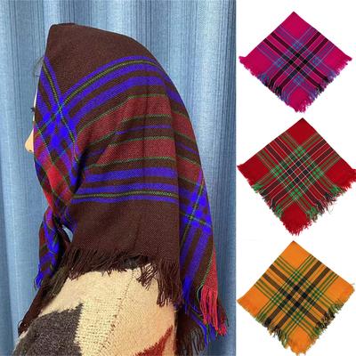 Multiuse Plaid Yarn Head Scarf Vintage Urban Styles Bandana Shawl Scarf for Daily Wear Formal Event for Senior Women