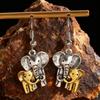 Vintage Two Color Elephant Dangle Women'S Earrings Metal Hand Carving Party Daily Wear
