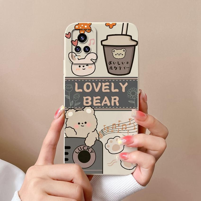 Case For Vivo V20 S16 Y77 S19 S10 V17 Y75 Lovely Bear Liquid Silicone Phone Cover Lens Protection High Quality Anti Slip Durable Shell For Vivo Casing