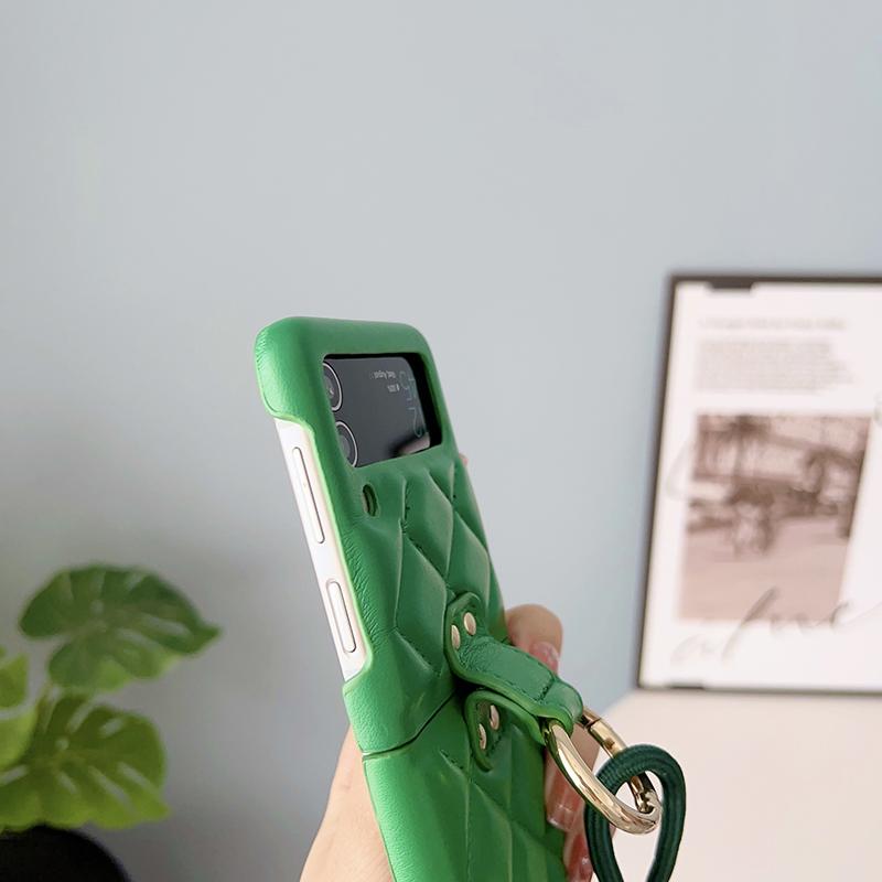 Držiak na prsteň Crossbody Remienok Puzdro pre Samsung Galaxy Z Flip 3 Flip 4 Z Flip 5 5G Obal módne mriežkovaný náhrdelník Lanyard Lano Kožená taška