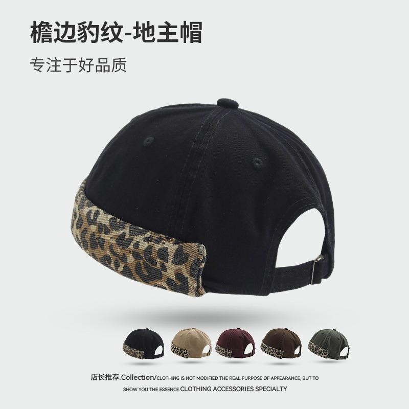 Leopard print splicing washed old landlord yuppi hat men's brimless casual versatile street hip hop hat women's tide