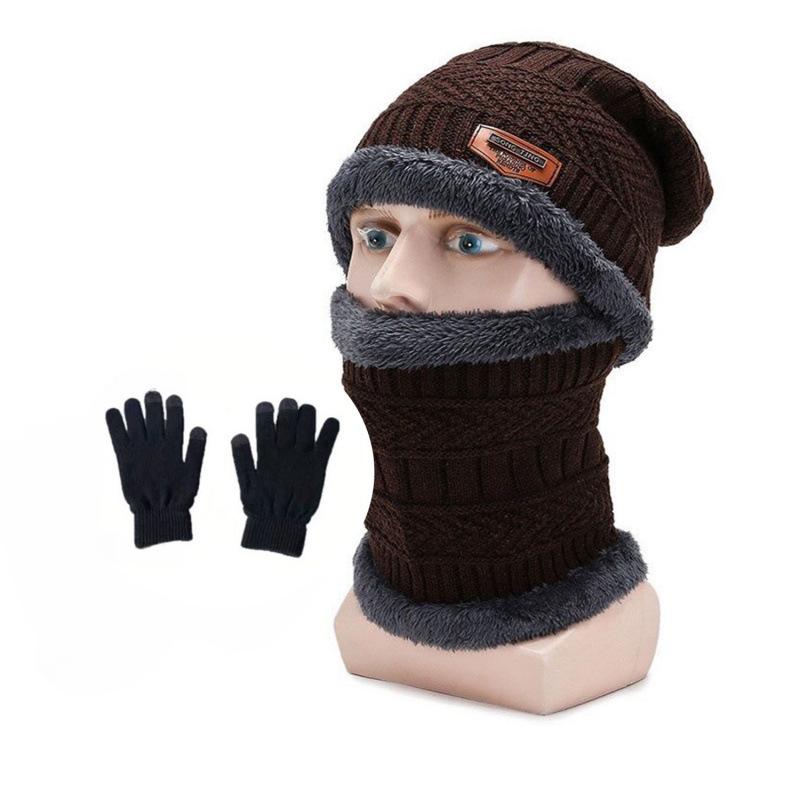 Men’s 3-Piece Winter Set: Fleece-Lined Knitted Hat, Scarf, and Gloves