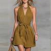 Women's Neck Mini Dress with Adjustable Waist Tie Sleeveless Backless Lightweight Casual Fit for Summer