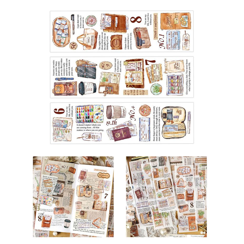 6 Sheets Retro Decorative Stickers Versatile Travel Theme Strong Adhesion Stylish Deco Stickers for