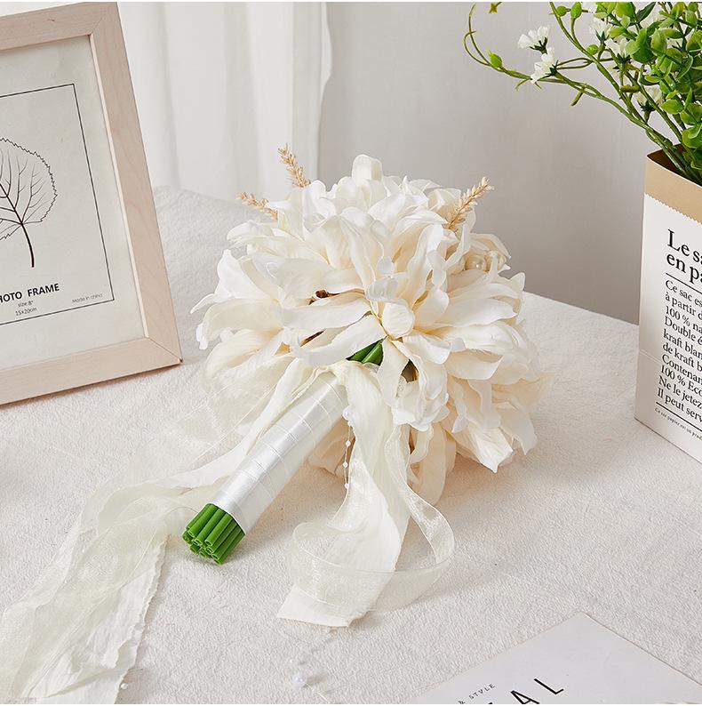 Korean Style Silk Ribbon Bridal Bouquet: Elegant Artificial Flowers for Studio Photography & Weddings